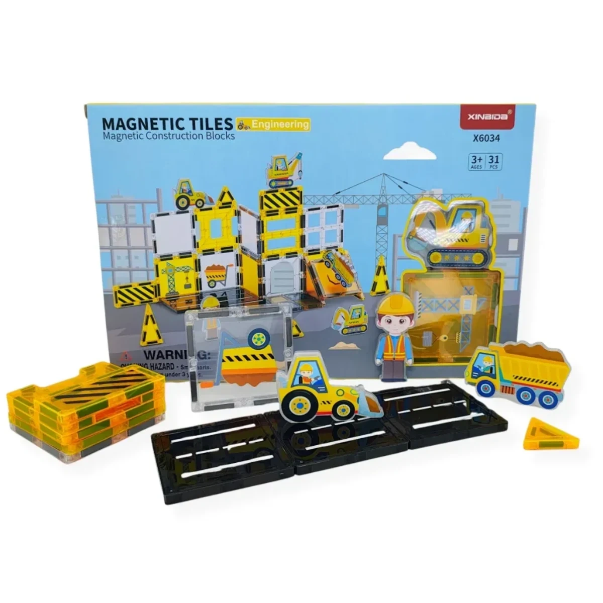 Klocki magnetyczne plac budowy 31 elementów – Magnetic Tiles 3+