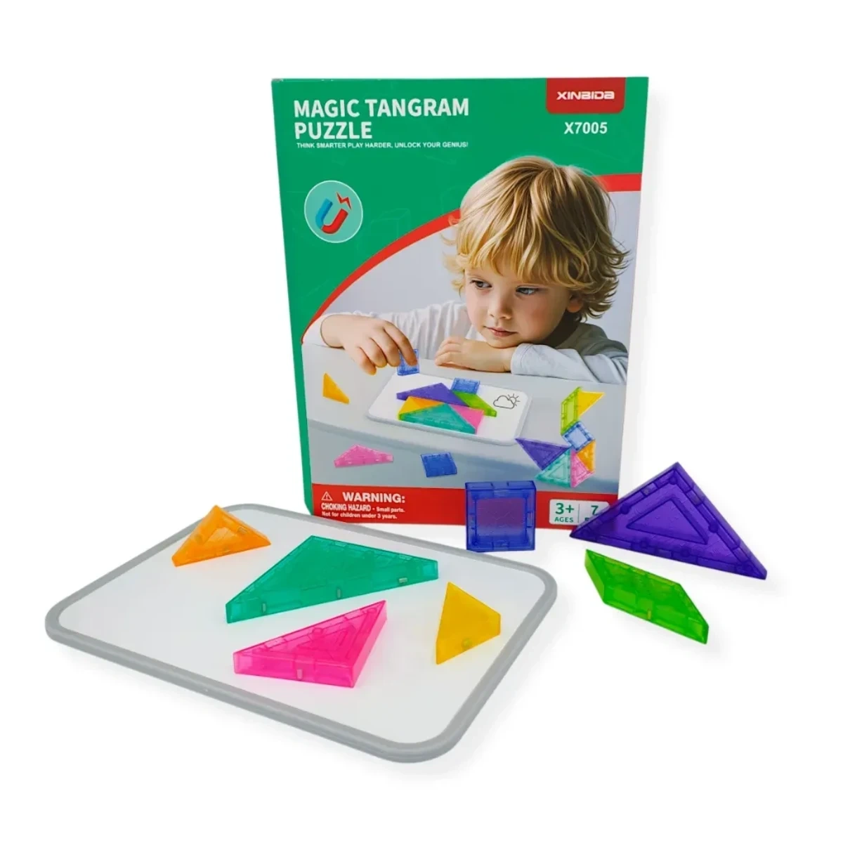 Klocki magnetyczne tangram 7 el. z tablicą – 3+