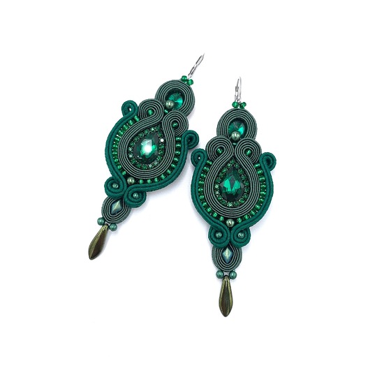 Kolczyki sutasz zielone wieczorowe długie z kryształkiem Margo