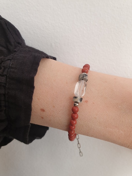 Bransoletka ROOTS jaspis czerwony, kryształ górski, jaspis dalmatyński