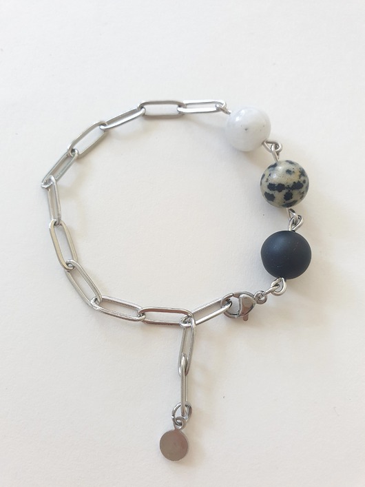 Bransoletka FANABERIA czarny turmalin, jaspis dalmatyński, kamień księżycowy