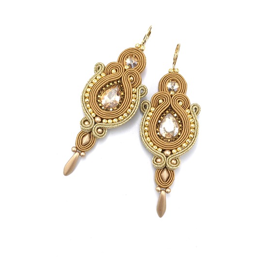 Kolczyki sutasz złote wieczorowe długie eleganckie z kryształkiem Margo