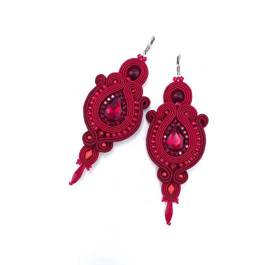 Kolczyki sutasz bordowe wieczorowe długie z kryształkiem Margo