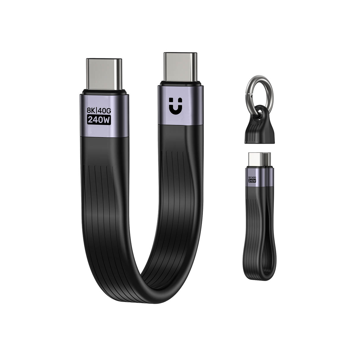 Unitek Kabel USB-C w formie breloka USB4 40 Gb/s 240W PD 8K 13 cm, czarny C14179ABK01-0.13M