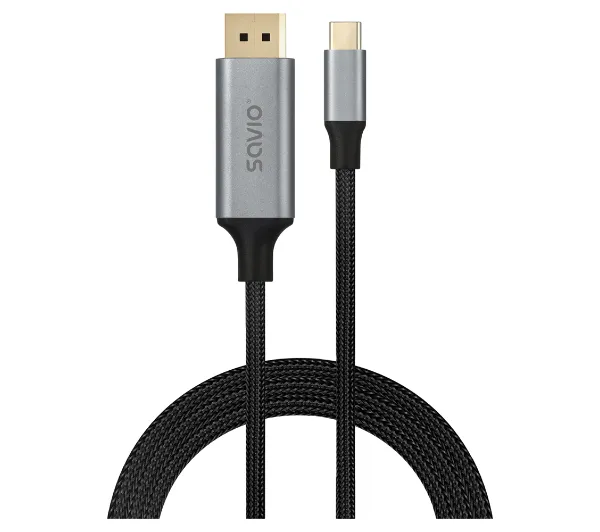 Savio CL-208 USB-C - DisplayPort 8K 60Hz 2m Szaro-Czarny SAVKABELCL-208