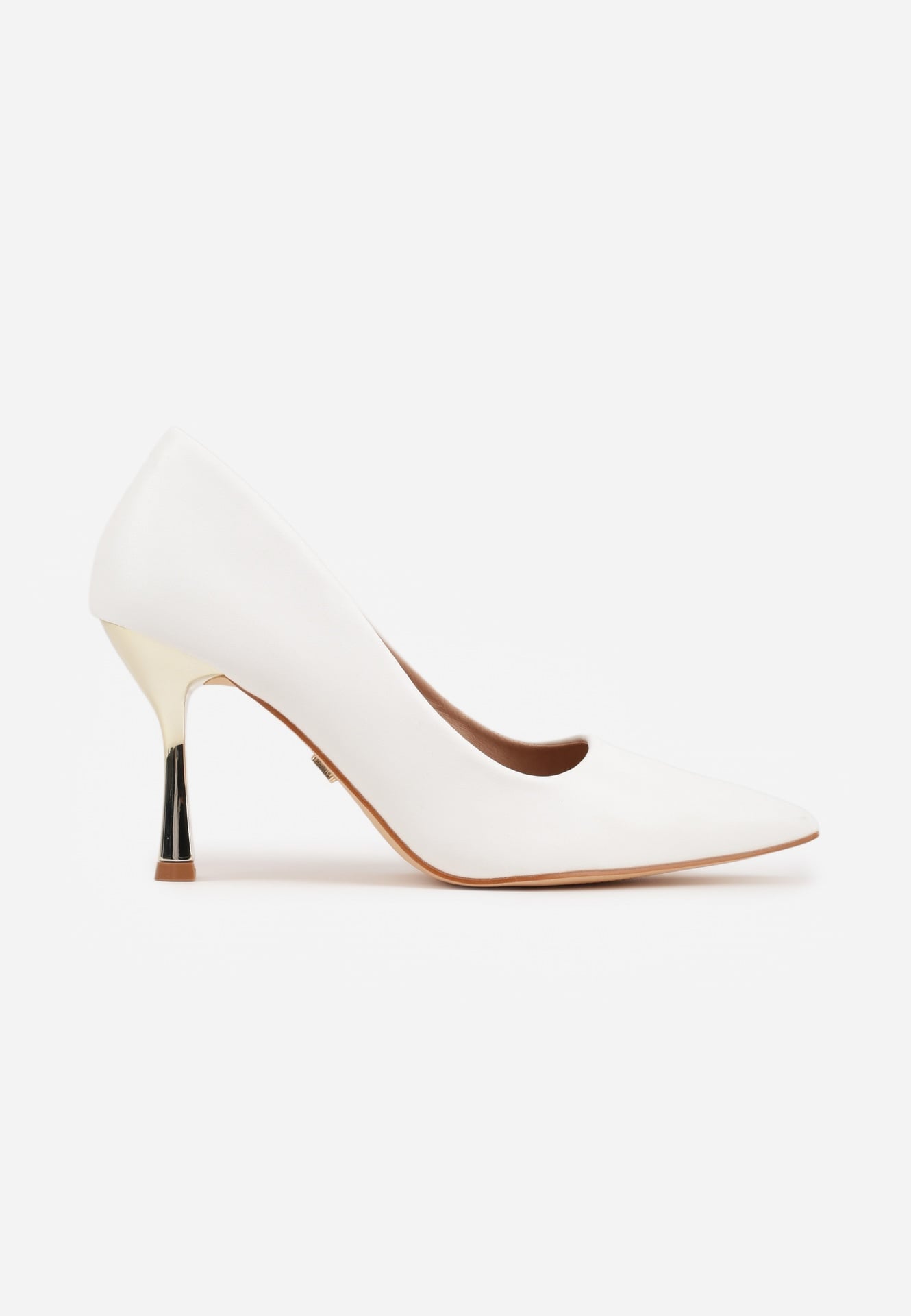 Białe Szpilki VICES ze Skórzaną Wkładką i Metalicznym Obcasem Nesslisa