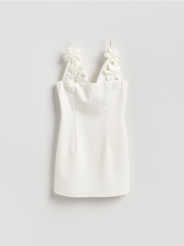 Reserved - Sukienka z kwiatową aplikacją - biały