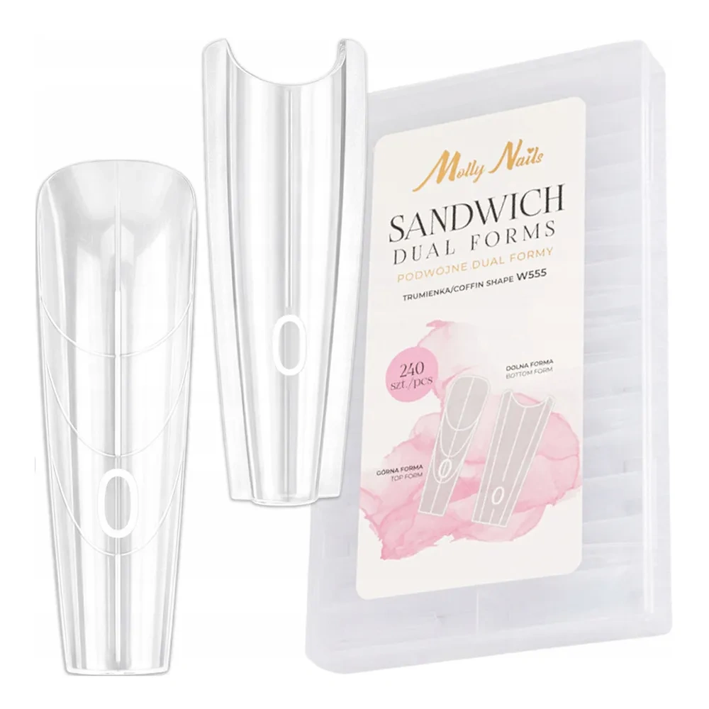 Molly Nails Sandwich Dual Form podwójne formy do przedłużania paznokci trumienka W555 240 sztuk