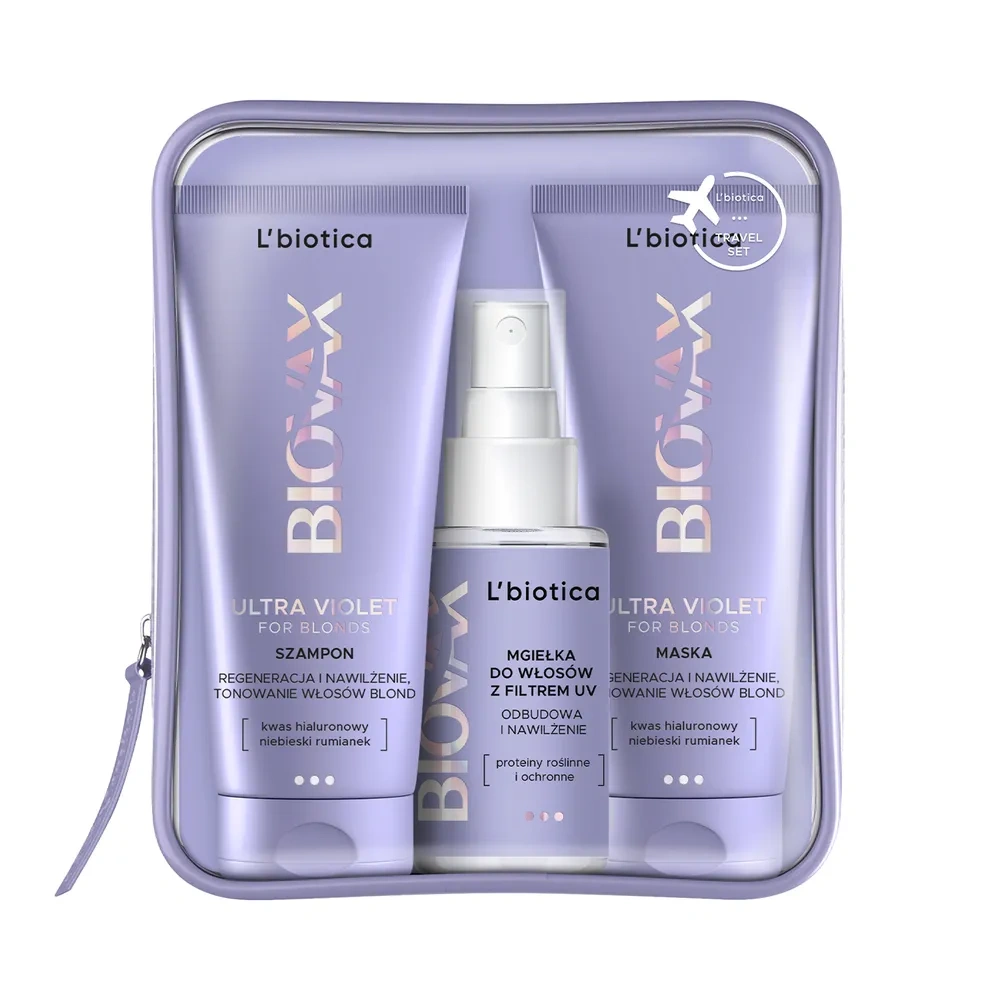Biovax Ultra Violet For Blonds Travel Set zestaw kosmetyków do włosów szampon 75 ml + maska 75 ml + mgiełka 50 ml
