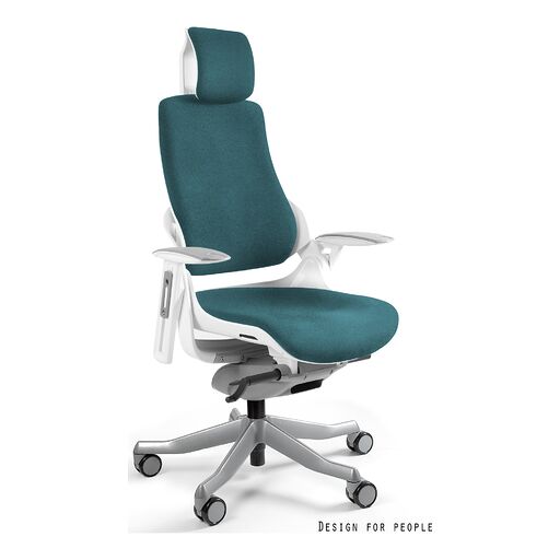 Unique Fotel obrotowy WAU Tkanina PLUSH (PL) Biały, pl04 Teal
