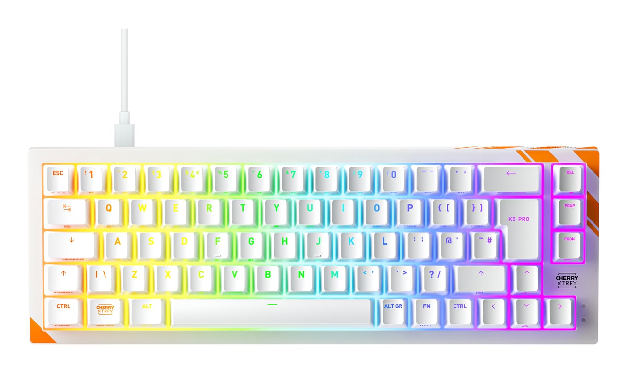 CHERRY K5 PRO TMR COMPACT klawiatura Gaming USB QWERTY British English Pomarańczowy, Biały G8E-24200LACAGB-0