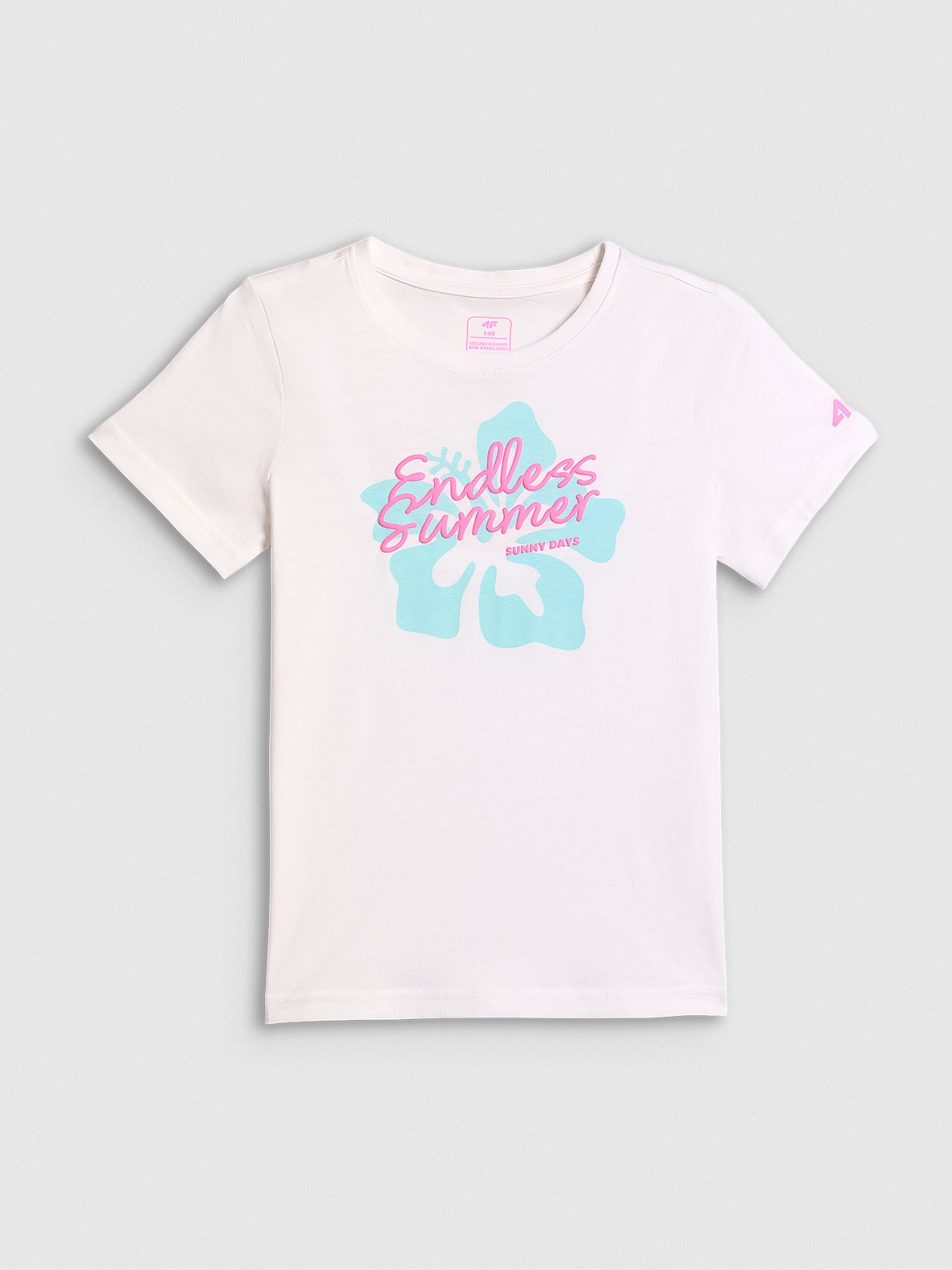 4F T-shirt regular z nadrukiem dziewczęcy - biały 164 (13-14 lat)