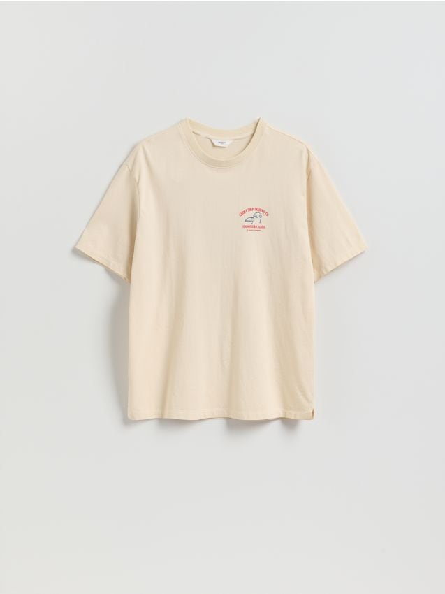 Reserved - T-shirt relaxed z nadrukiem na plecach - kremowy