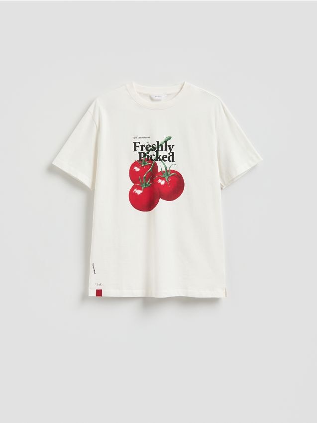 Reserved - T-shirt comfort z nadrukiem - złamana biel