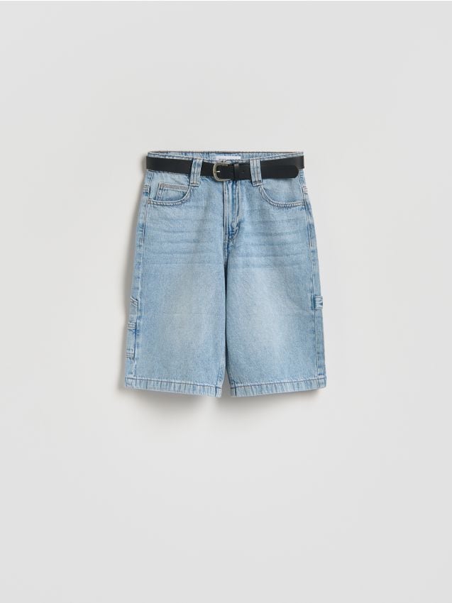 Reserved - Szorty jeansowe z paskiem - niebieski