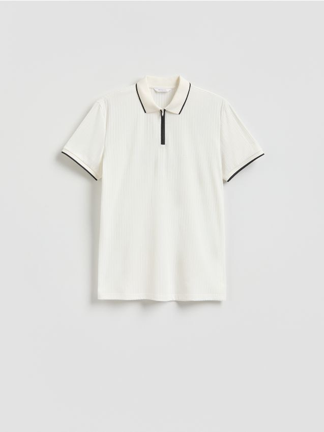 Reserved - Koszulka polo slim - złamana biel