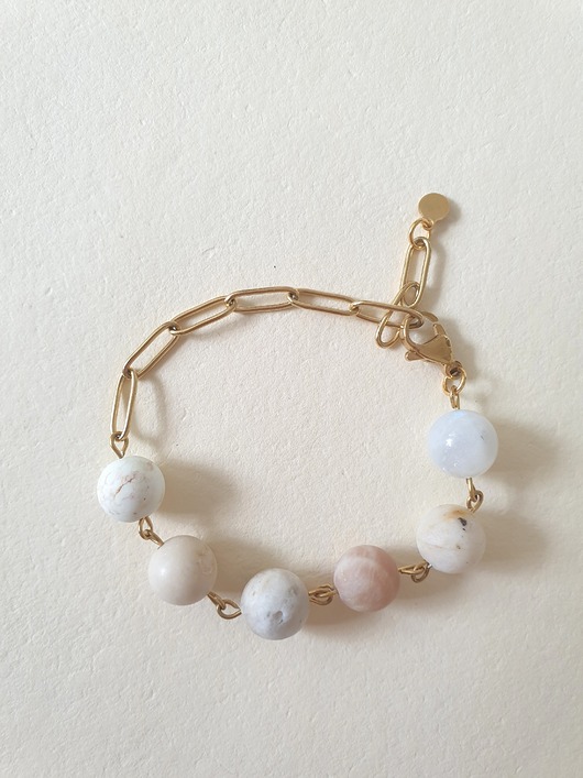 Bransoletka KULKA 6 , kamień księżycowy, słoneczny, kamień rzeczny, howlit