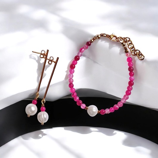 RAZEM TANIEJ! bransoletka & kolczyki : fuchsia & pearl collection