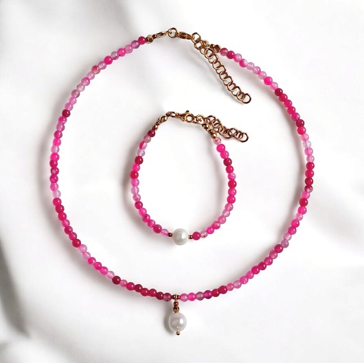 RAZEM TANIEJ! naszyjnik & bransoletka : fuchsia & pearl collection