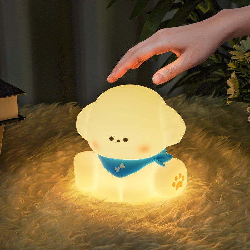 Lampka nocna w kształcie szczeniaka, silikonowa lampka nocna w kształcie zwierzątka, ładowana przez USB i wrażliwa na dotyk, z 3 poziomami jasności.