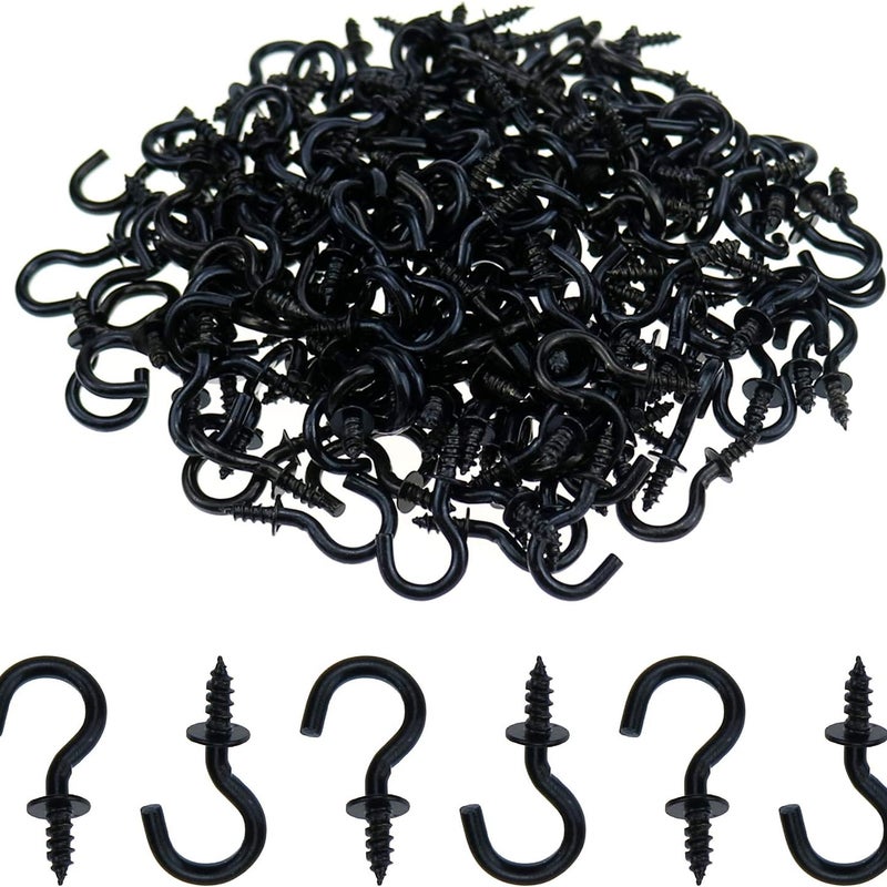 Zestaw 200 mini haczyków wkręcanych do sufitu o długości 1,27 cm, haczyki do wkręcania do zawieszania roślin, filiżanek, dekoracji, czarne