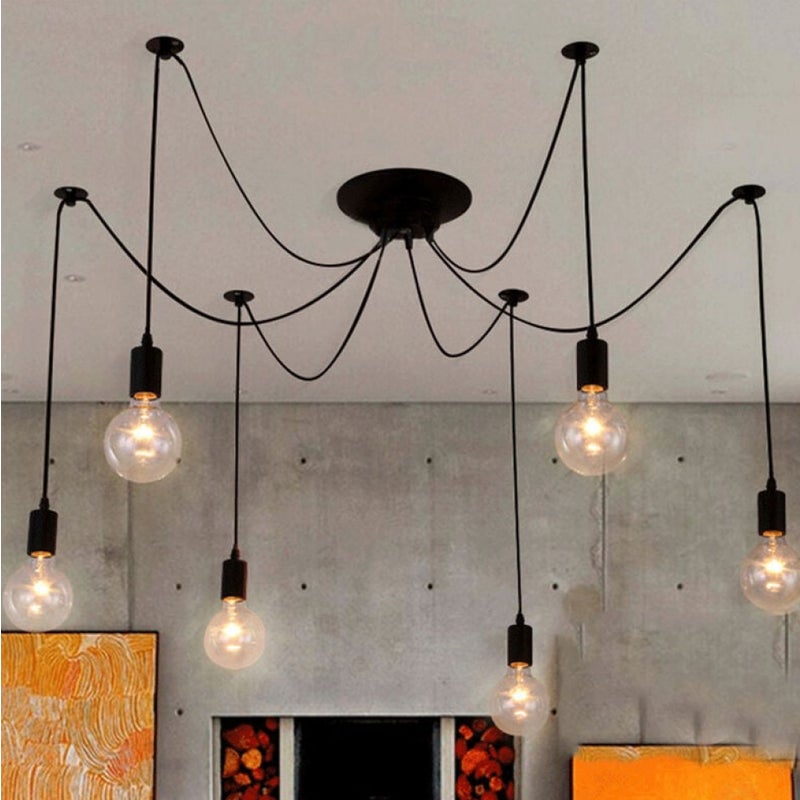 6-głowicowa lampa wisząca Vintage Retro LOFT Spider w kolorze czarnym