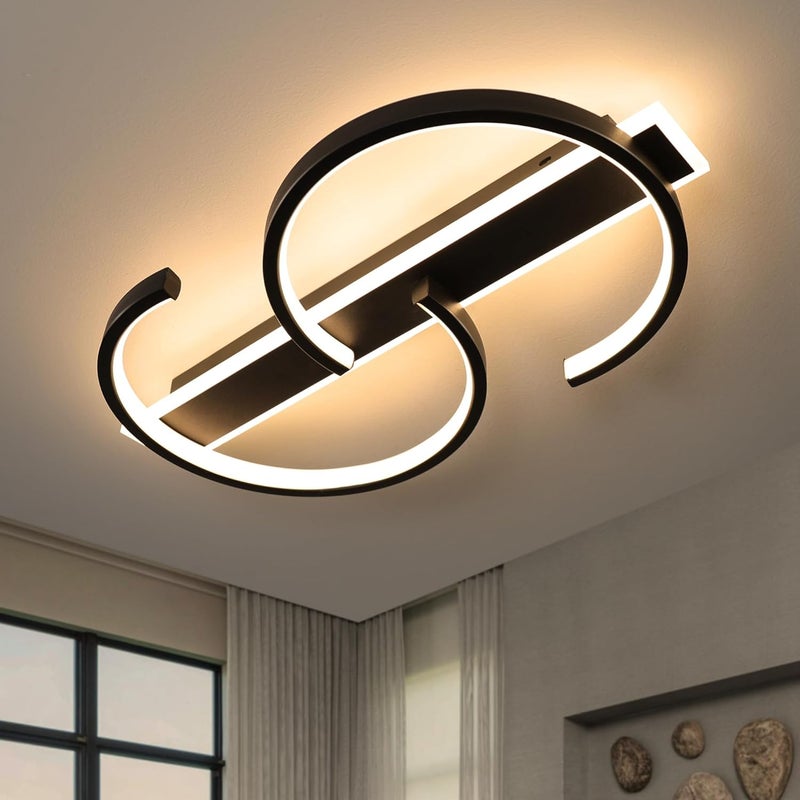 Czarna, ściemnialna lampa sufitowa LED do salonu, 35 W, z pilotem, 2 pierścienie, okrągła lampa sufitowa do sypialni, gabinetu lub biura, nowoczesna l