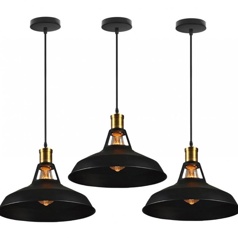 3 sztuki retro lampa wisząca E27 27 cm oprawa oświetleniowa w stylu industrialnym do salonu, przedpokoju, kuchni, czarna