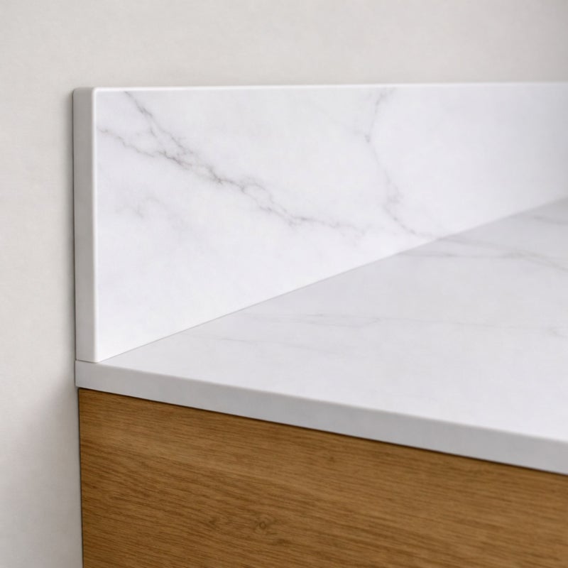 KOLM Blat łazienkowy HPL do szafki 140cm 141x50cm Calacatta z panelem 12cm