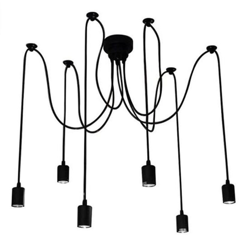 Retro lampa wisząca z sześcioma żarówkami – Czarna metalowa lampa sufitowa, Żarówki nie są dołączone – Kabel 2-metrowy