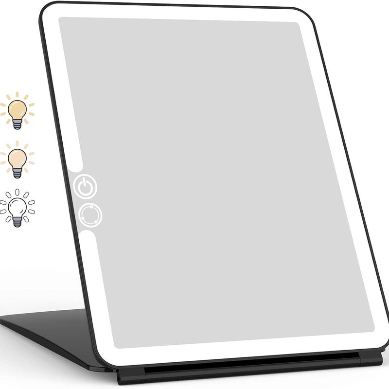 Podświetlane lusterko do makijażu z 72 diodami LED, 2000 mAh, ładowane przez USB, ekran dotykowy LED, lusterko podróżne (czarne)