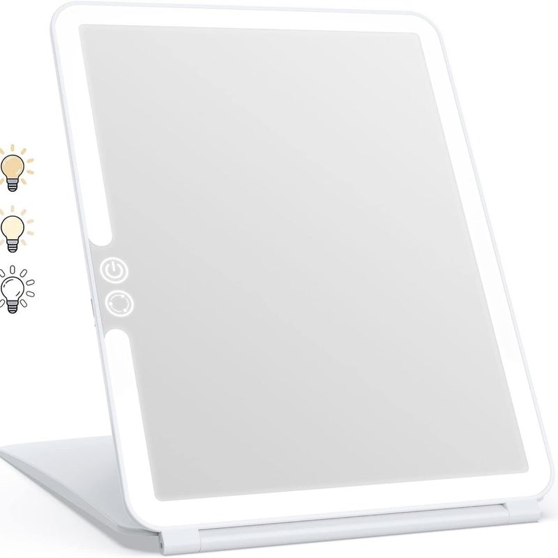 Podświetlane lusterko do makijażu z 72 diodami LED, 2000 mAh, ładowane przez USB, ekran dotykowy, lusterko podróżne (białe)