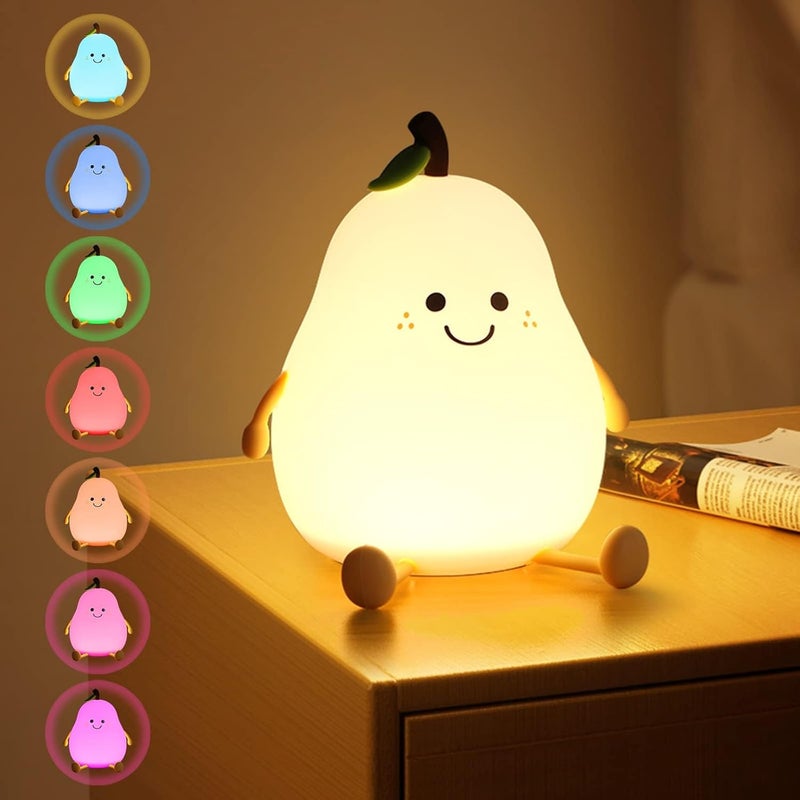 Urocza lampka nocna w kształcie gruszki, miękka silikonowa lampka nocna LED dla dzieci, lampka nocna ładowana przez USB i ściemniana, miniaturowa lam