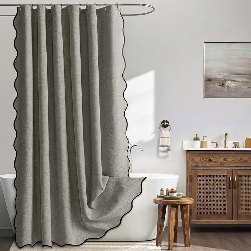 Falista zasłona prysznicowa z haczykami, która pomoże utrzymać łazienkę w czystości i suchości - 1 sztuka, szara, 200 x 240 cm.