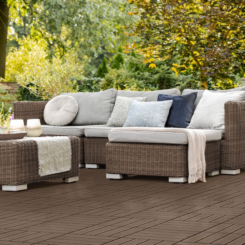 ECD Germany WPC Decking Tiles 30x30 cm 44er Spar Set für 4m² Ciemnobrazowy wyglad drewna do ogrodowych podlóg balkonowych z drenazem, system click