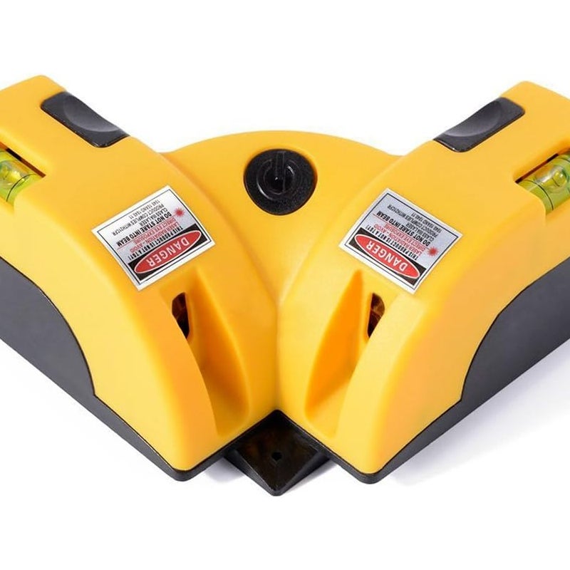 Niveau laser carré à projection horizontale et verticale à angle droit - 90 degrés avec deux ventouses，jaune (piles non incluses)
