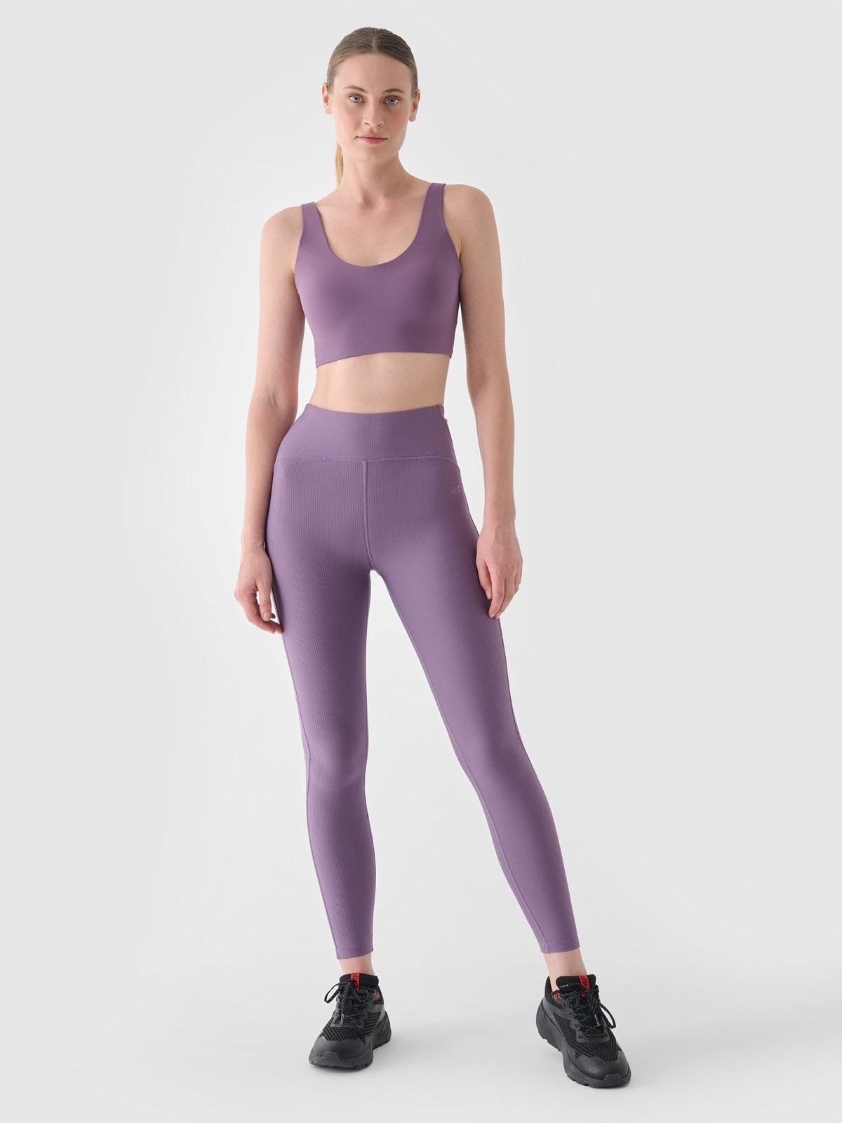 4F Legginsy treningowe z wysokim stanem damskie - fioletowe XS