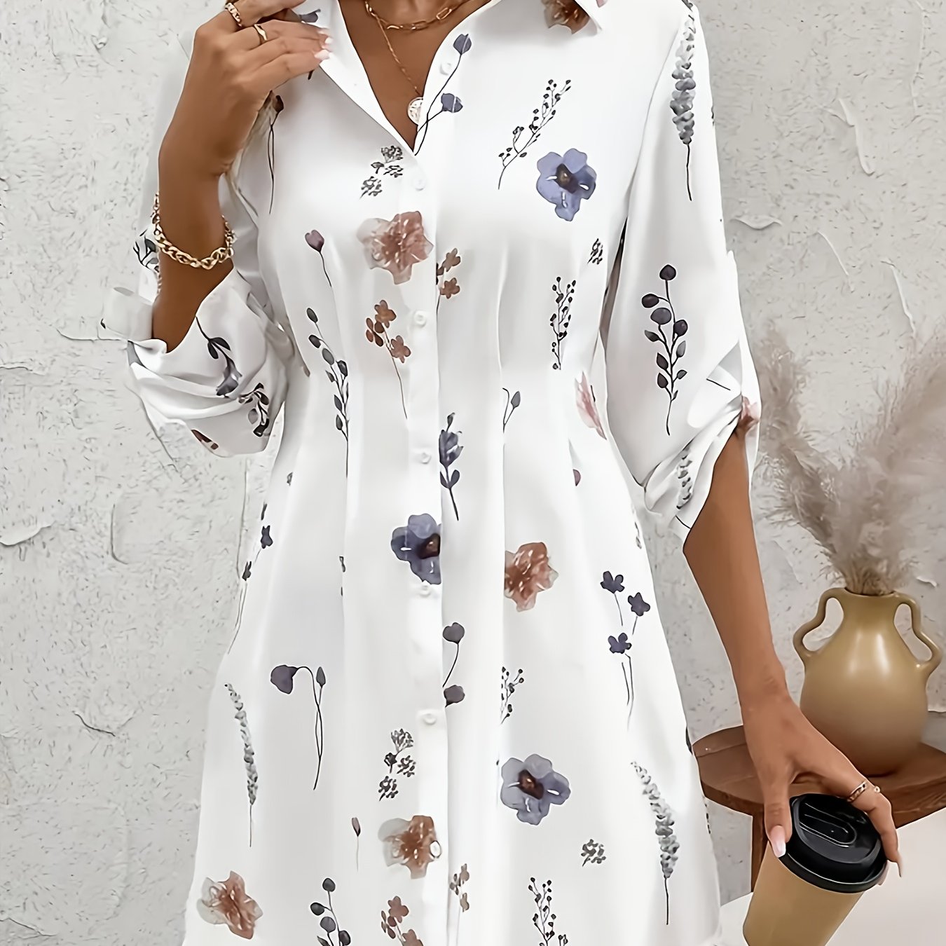 TEMU Elegancka Sukienka Elegancki Świeży Styl Wakacyjny Mała Sukienka w Kwiatowy Wzór