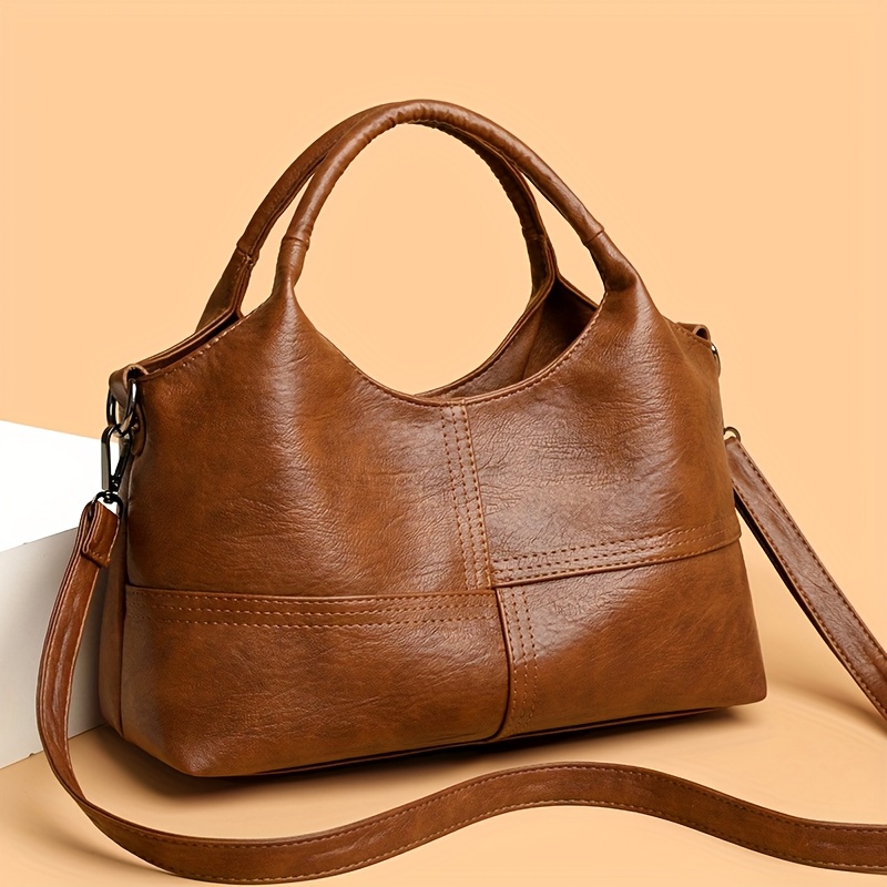 TEMU Damska torebka crossbody w stylu vintage z modnymi szwami, do noszenia w ręku i na ramieniu, duża pojemność, idealna do codziennego użytku,