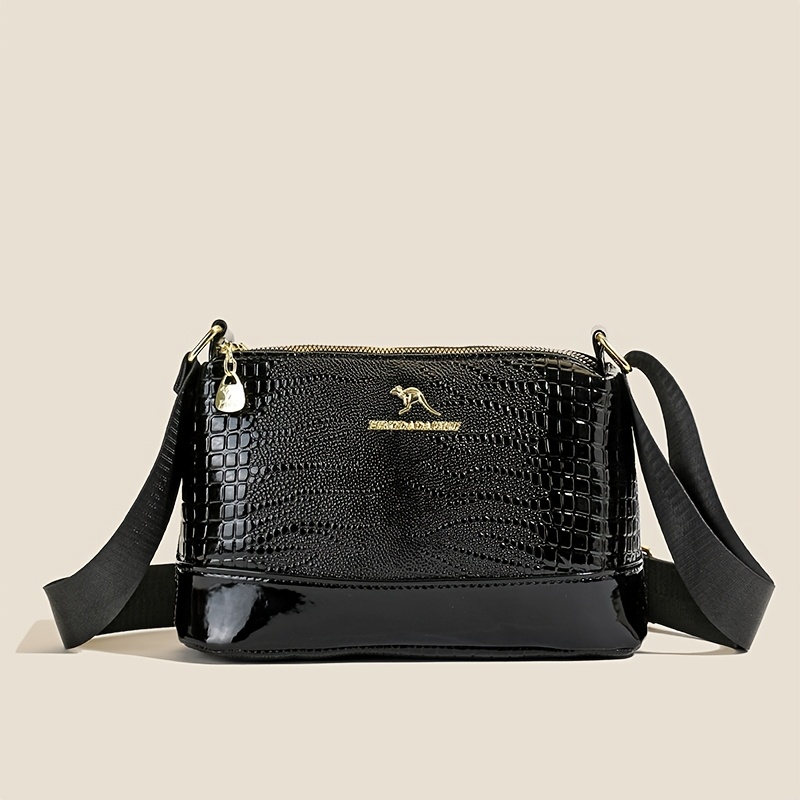 TEMU Damska torba crossbody, styl vintage, jednolity bez wzoru, materiał PU, zapięcie na zamek błyskawiczny, regulowany pasek, czarna, nie nadaje się