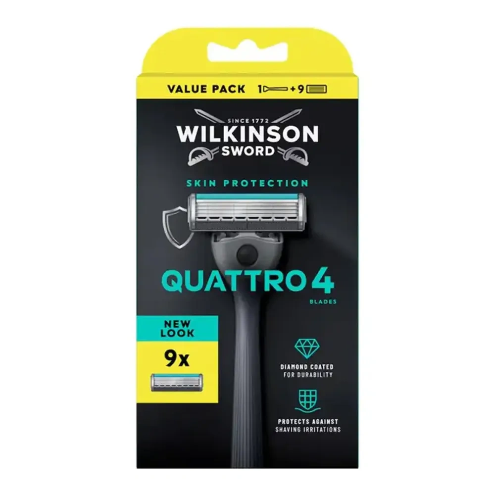 Wilkinson Sword Quattro 4 maszynka do golenia dla mężczyzn uchwyt + 9 wkładów