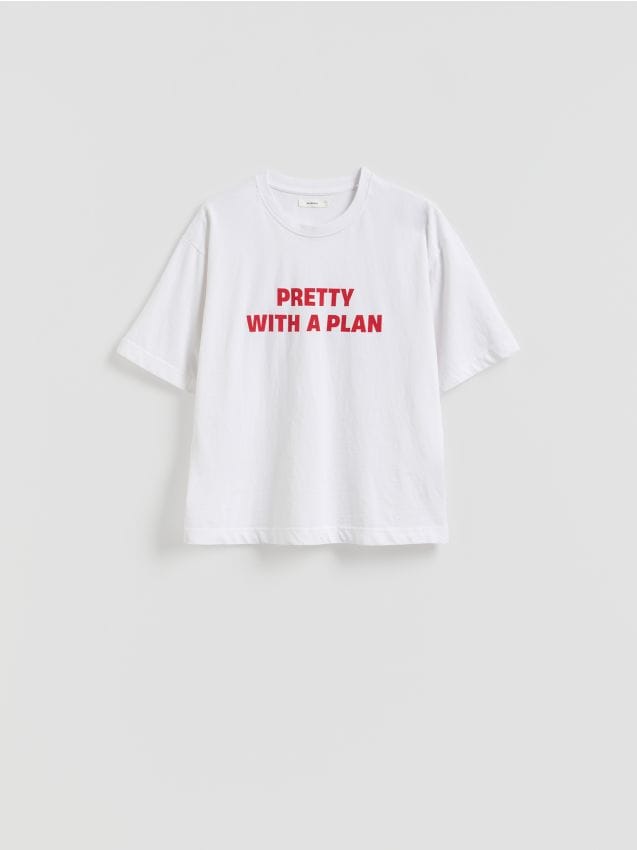 Reserved - Bawełniany t-shirt z nadrukiem - biały