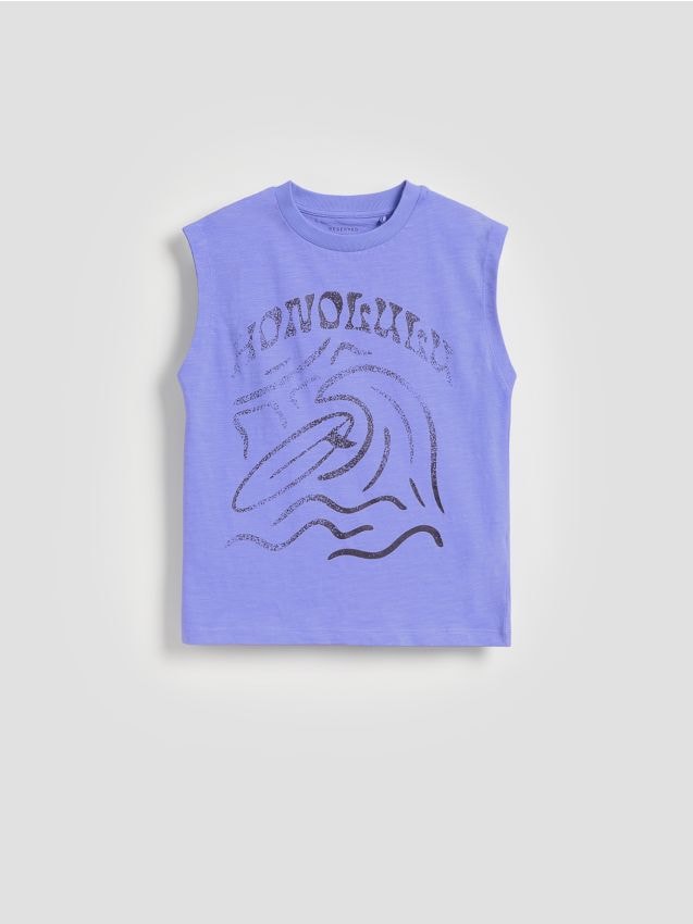 Reserved - Bawełniany t-shirt bez rękawów - fioletowy
