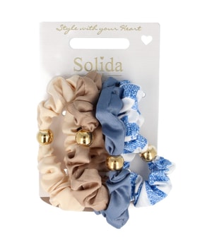 Solida Scrunchie beige, blau, weiß 7,5 cm Gumka do włosów 1 szt.