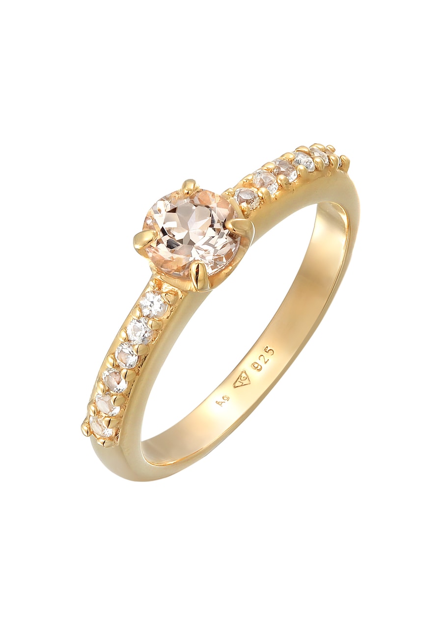 Elli PREMIUM Damski pierścionek zaręczynowy z topazem i morganitem z pozłacanego srebra próby 925 Sterling Silver Pierścionki 1 ct