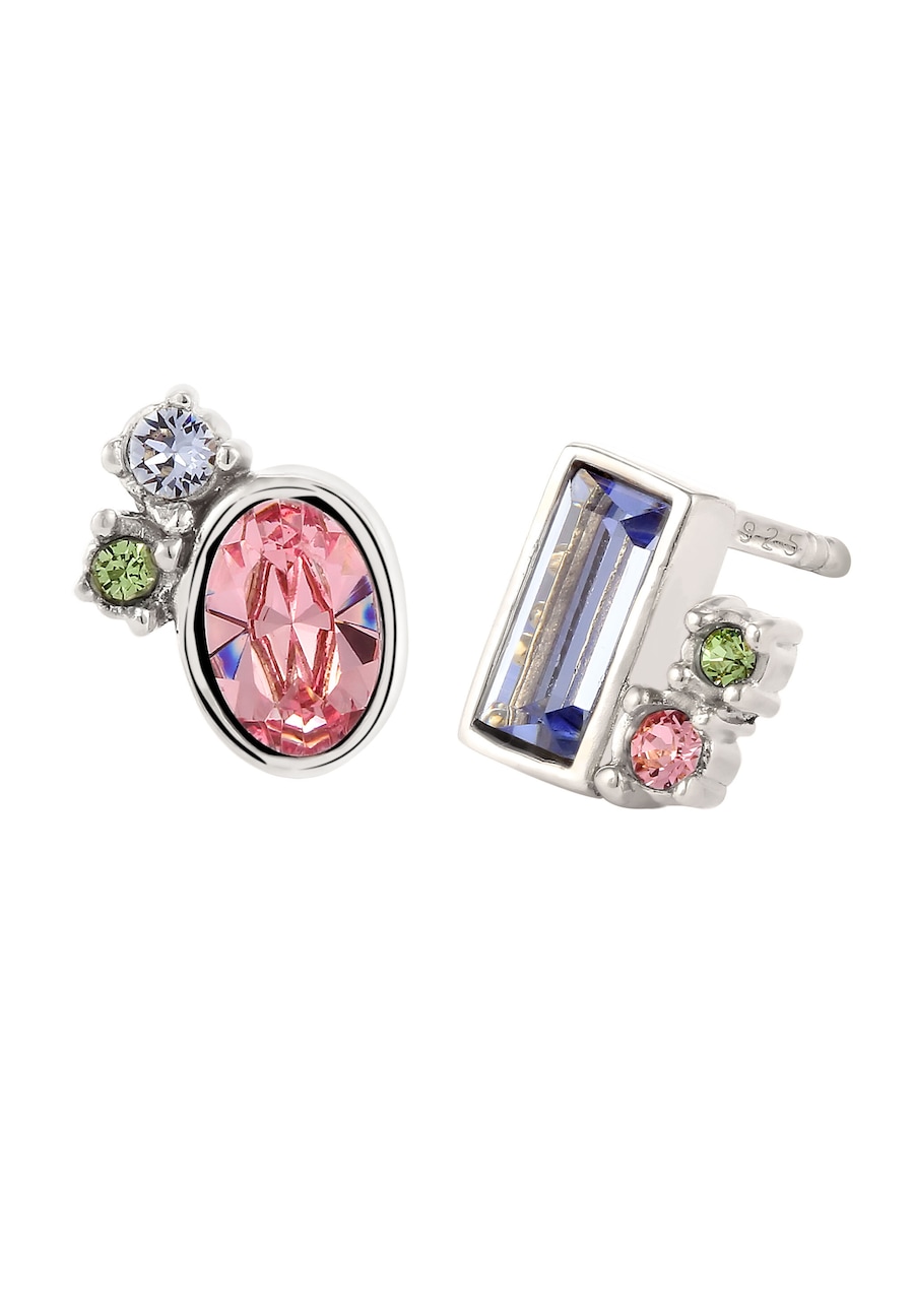 Elli Kolczyki Sztyfty Damskie Szklane Kryształy Brilliant Szlif Różowy Zielony Niebieski 925 Sterling Silver 1 ct