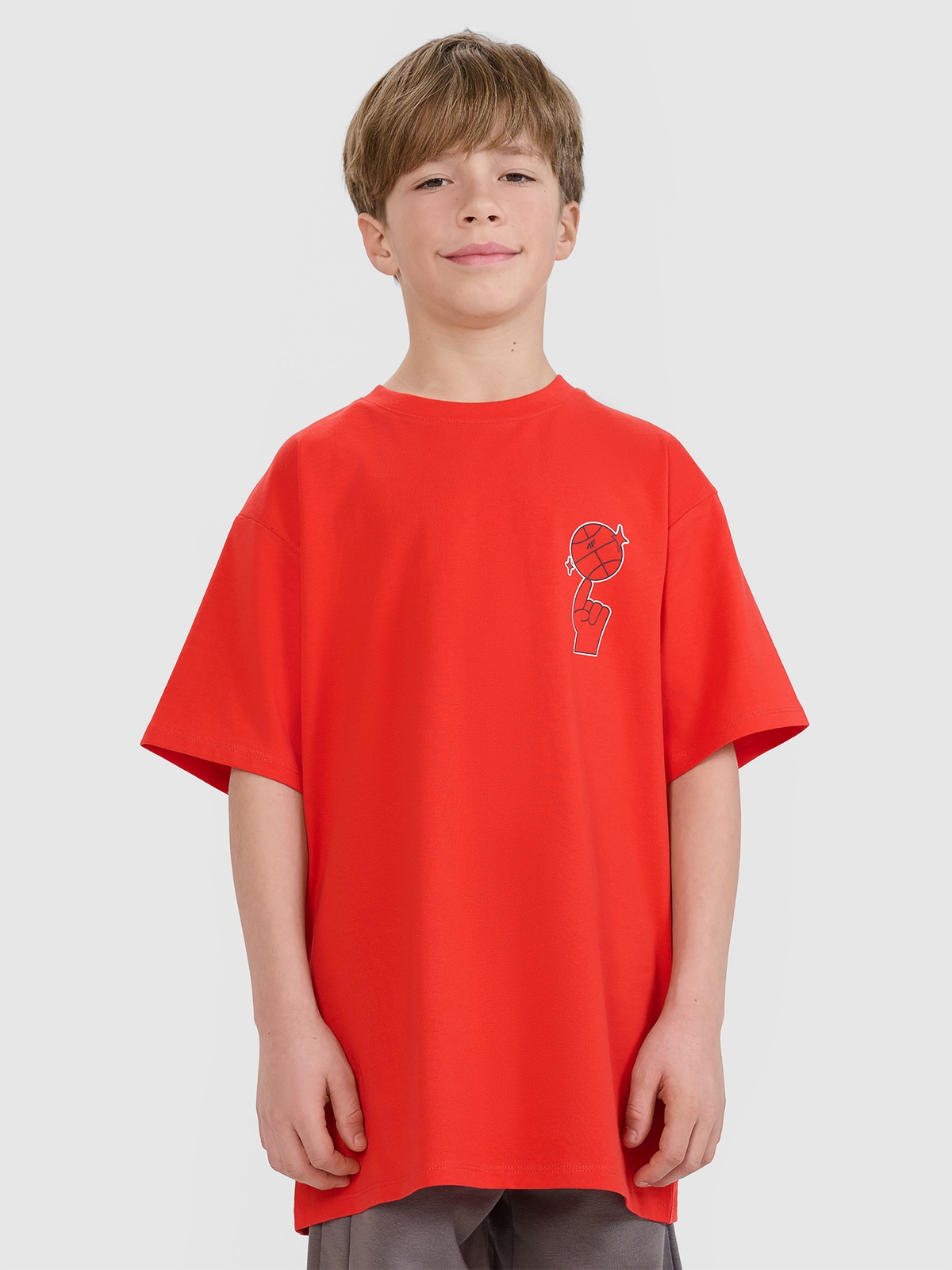 4F T-shirt oversize z nadrukiem chłopięcy - czerwony 140 (9-10 lat)