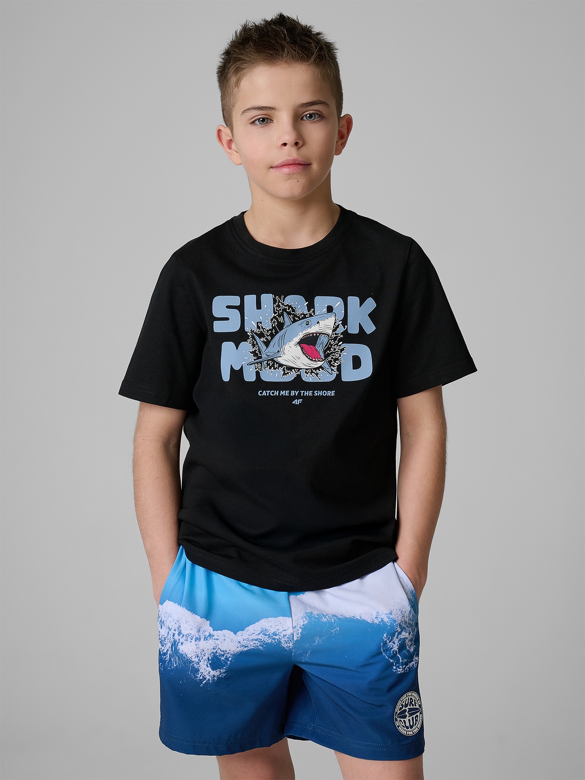 4F T-shirt regular z nadrukiem chłopięcy - czarny 164 (13-14 lat)