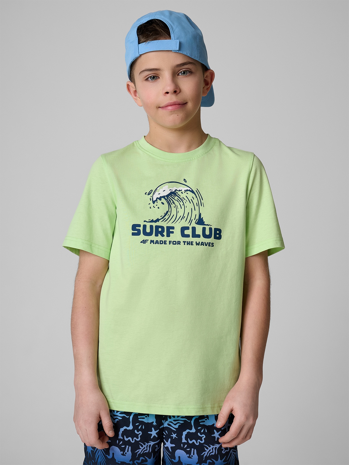 4F T-shirt regular z nadrukiem chłopięcy - zielony 164 (13-14 lat)