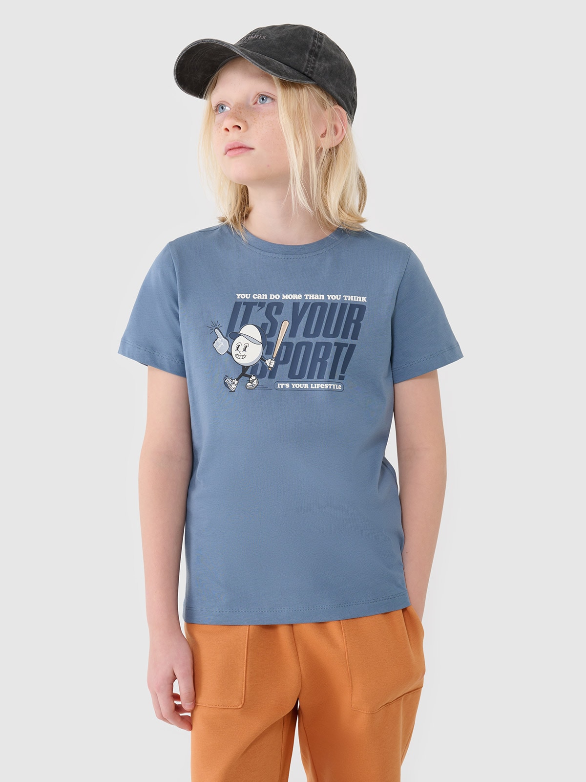 4F T-shirt regular z nadrukiem chłopięcy - niebieski 164 (13-14 lat)